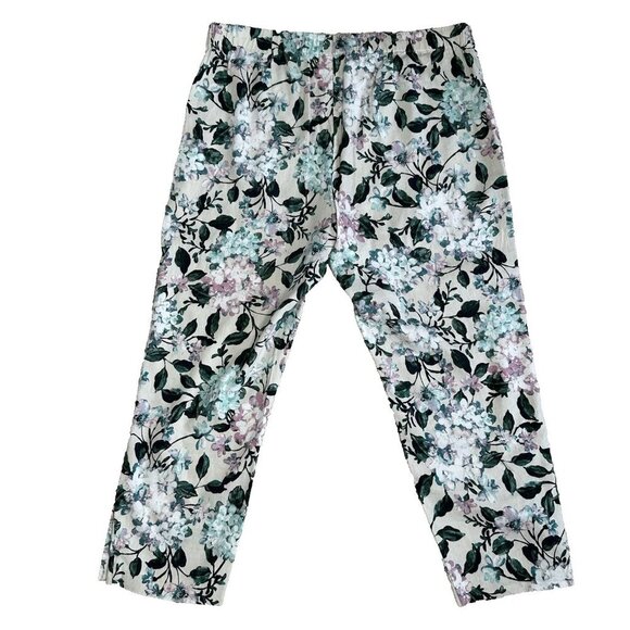 J Jill Ankle Pants Floral Linen Blend Hem Buttons Size Large - Picture 2 of 11